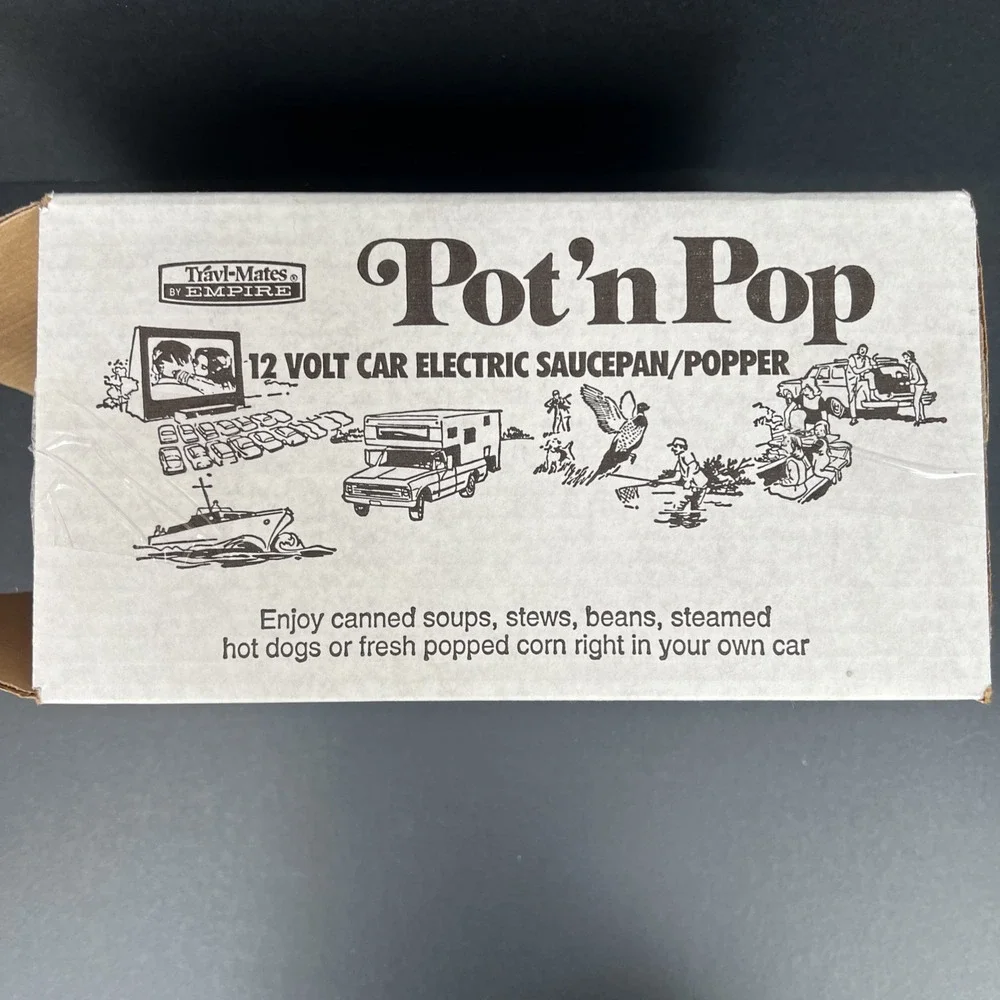 VTG Empire Travl Mate Pot 'n Pop 12V Saucepan NOS Complete Box +Receptacle